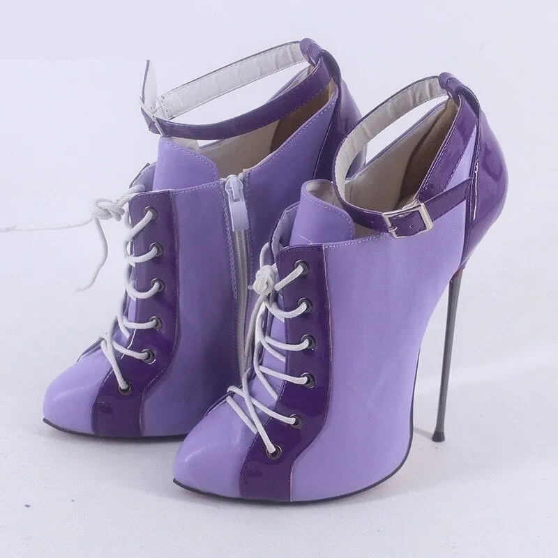 16cm Metal Heel Multi-Color Ankle Boots with Thin Straps - British Style