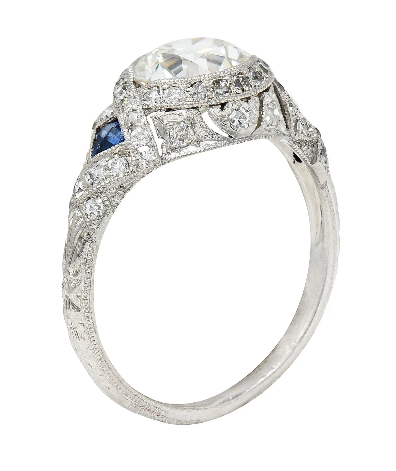 1930's Art Deco 2.57 CTW Diamond Sapphire Platinum Engagement Ring