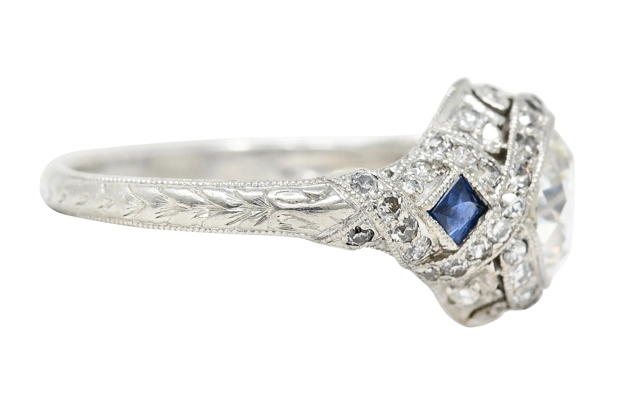 1930's Art Deco 2.57 CTW Diamond Sapphire Platinum Engagement Ring