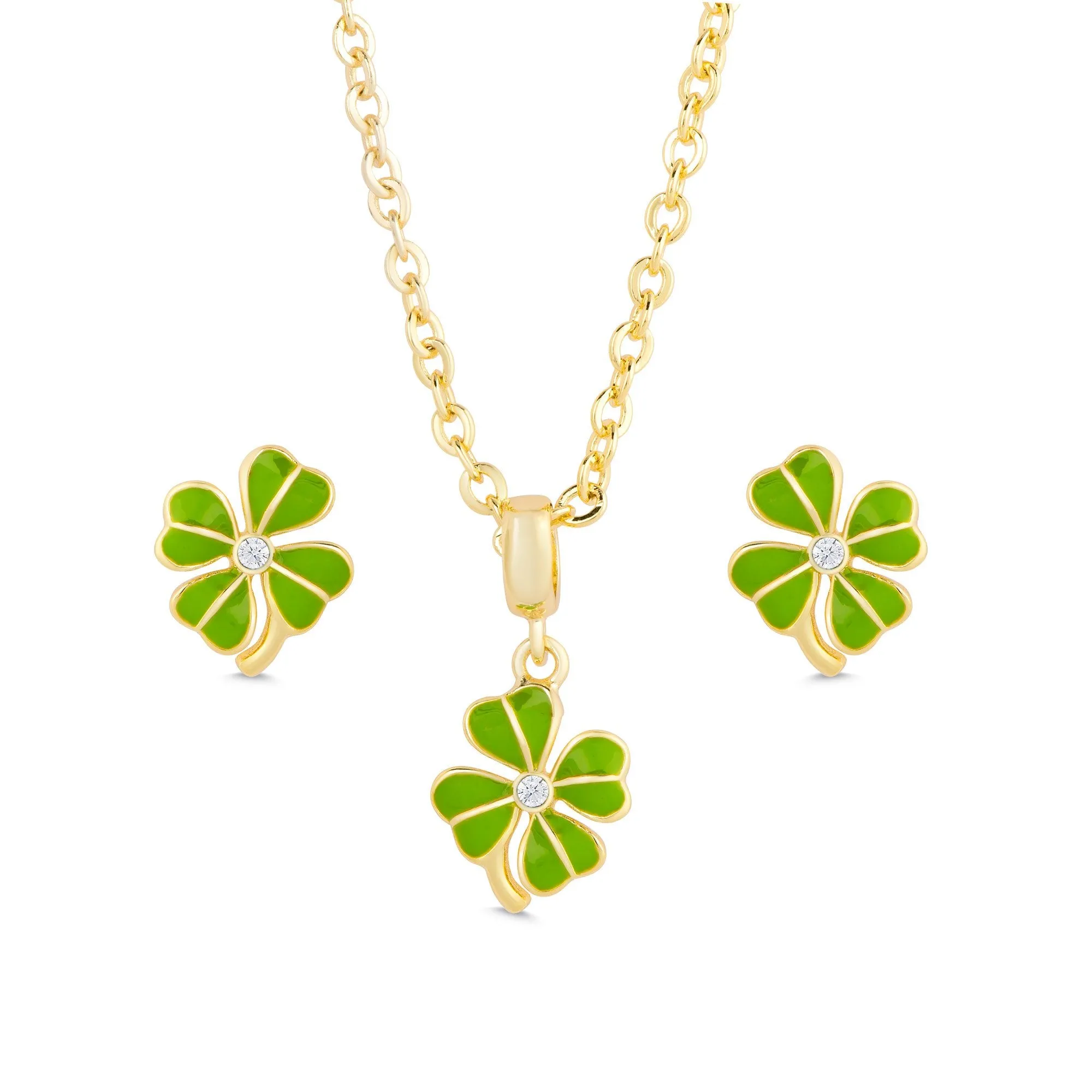 4-Leaf Clover Earrings and Necklace Set