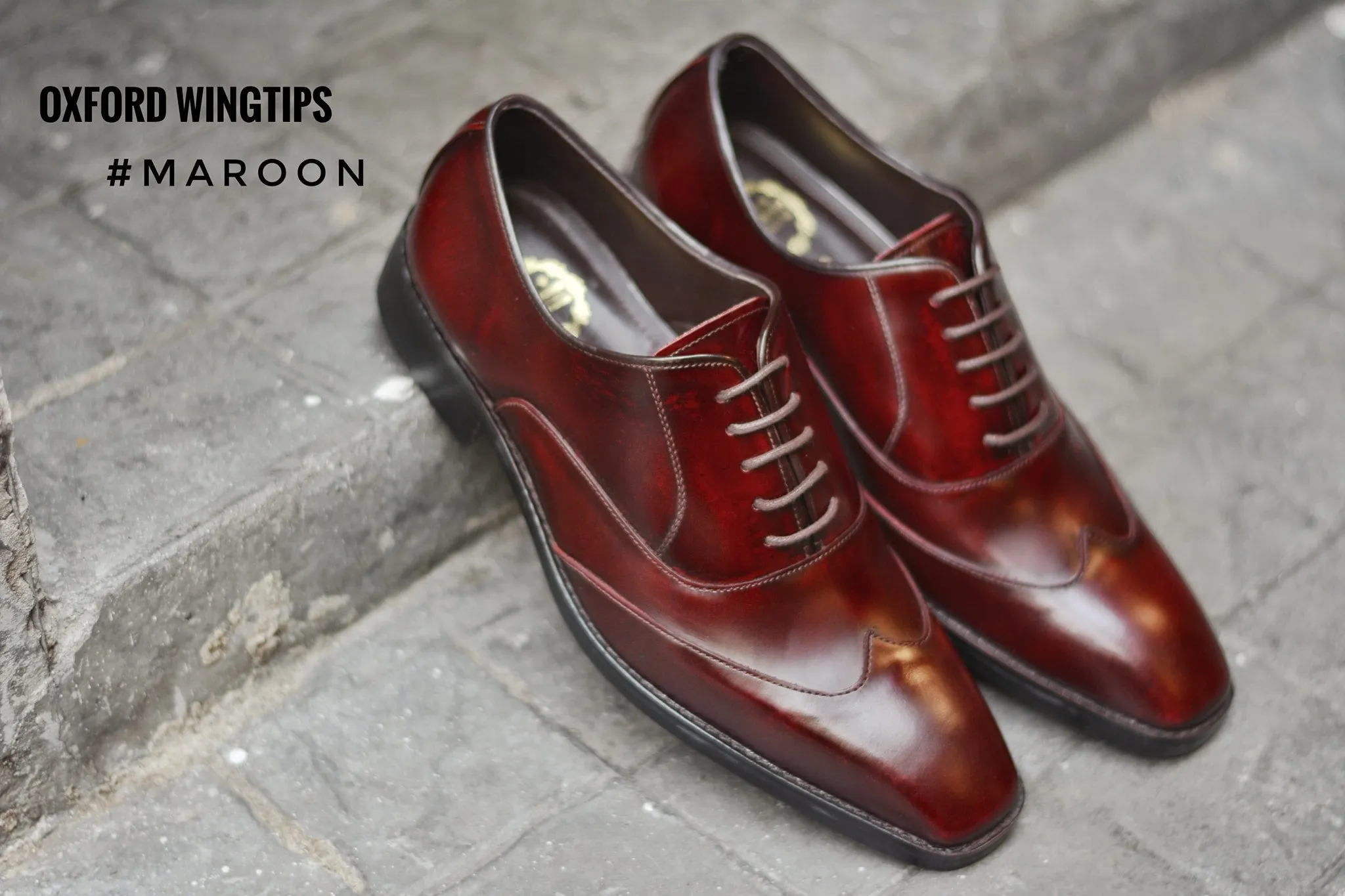 502-1 New Oxford Shoe Maroon - Wingtip Design