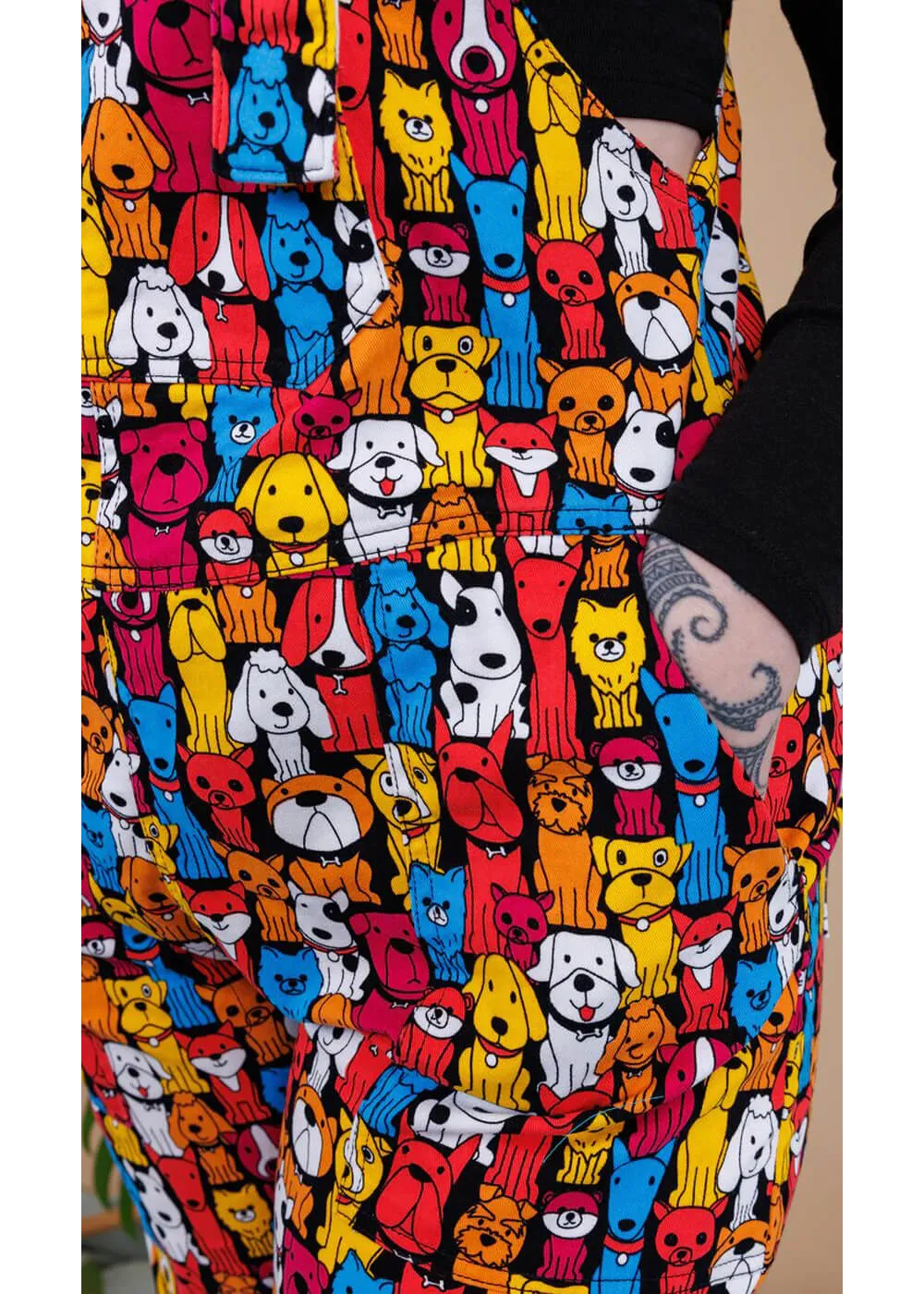 70's Black Dungarees with Fox Dog Design - Shop Run & Fly