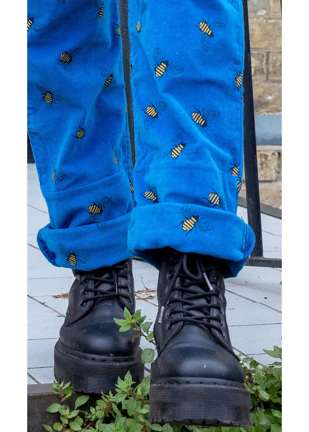 70's blue corduroy dungarees, Run & Fly, bee design