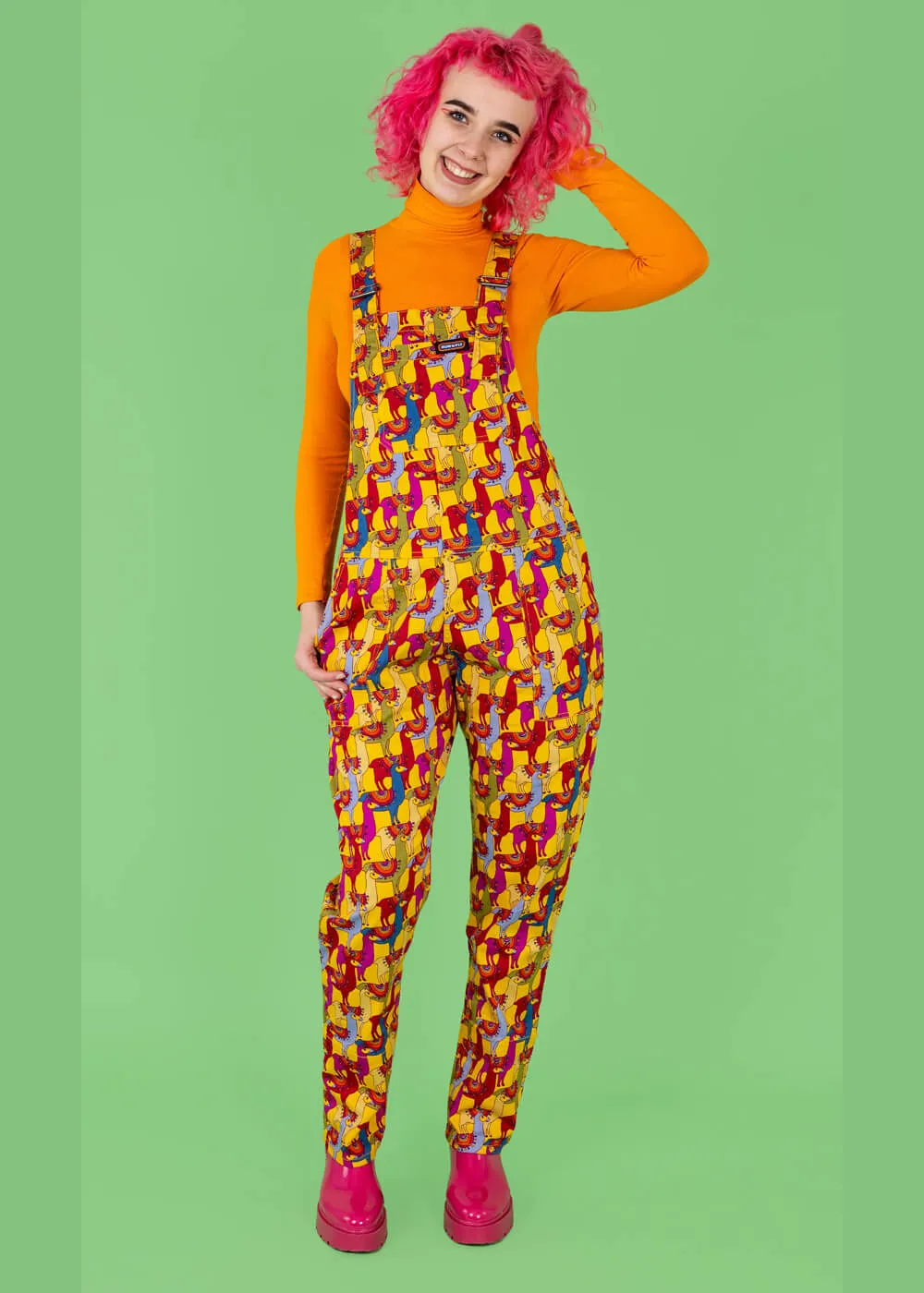 70's Multi Drama Llama Dungarees - Run & Fly