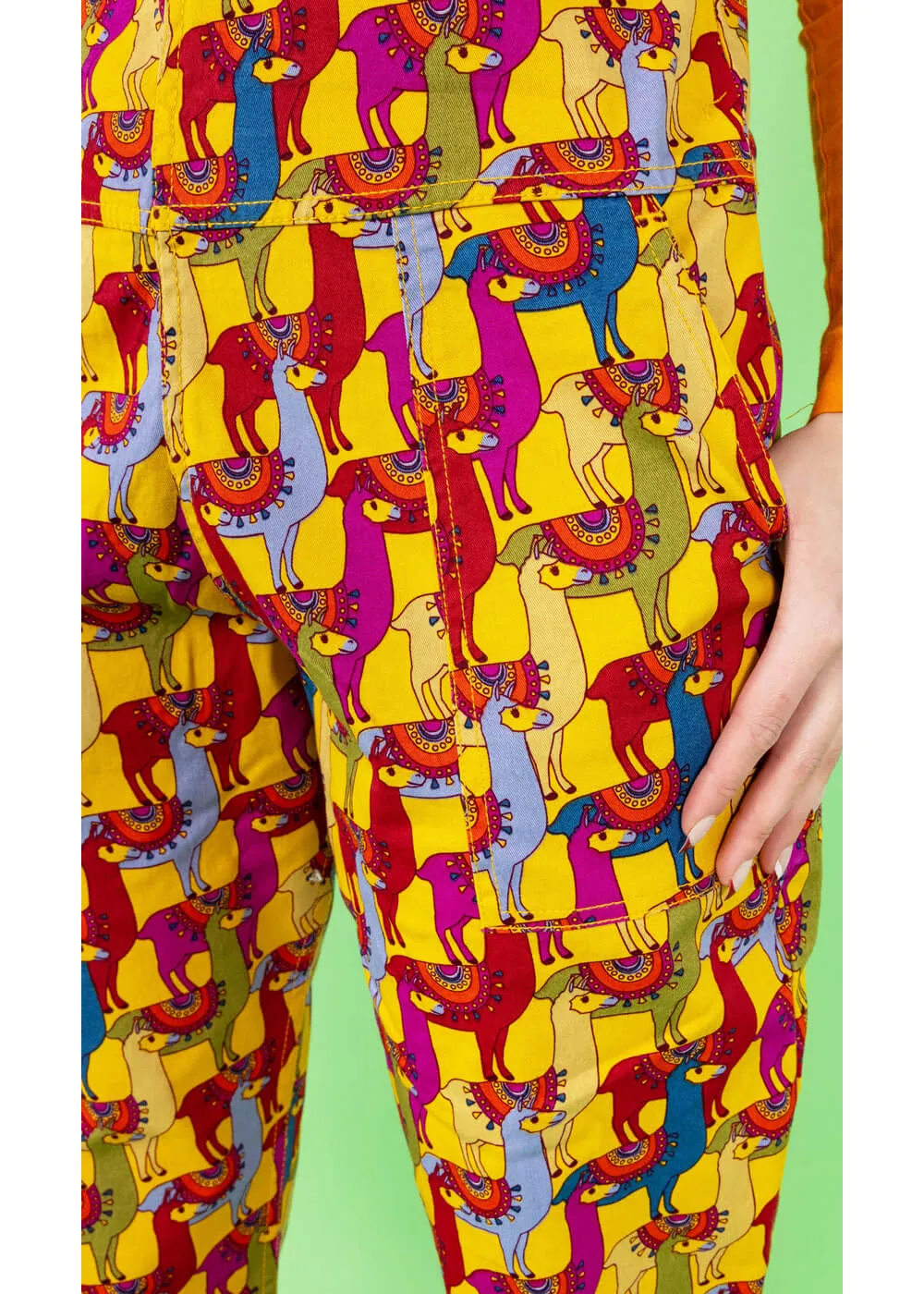 70's Multi Drama Llama Dungarees - Run & Fly