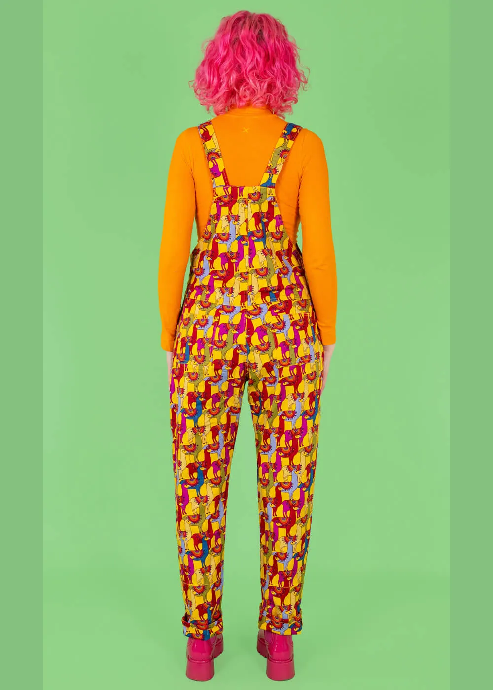 70's Multi Drama Llama Dungarees - Run & Fly