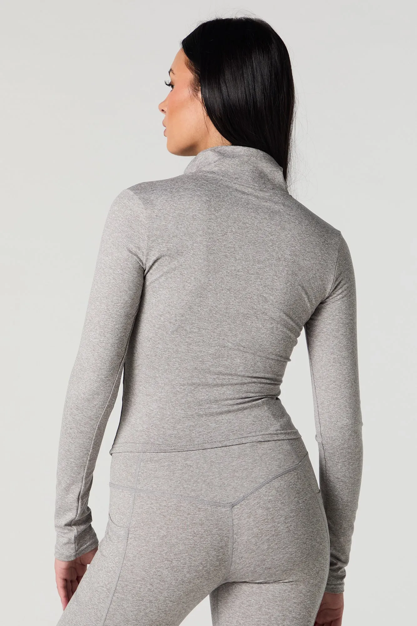 Active Soft Zip-Up Mock Neck Long Sleeve Top