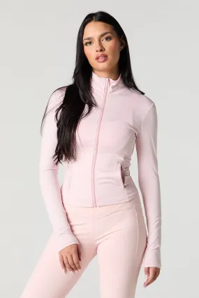 Active Soft Zip-Up Mock Neck Long Sleeve Top