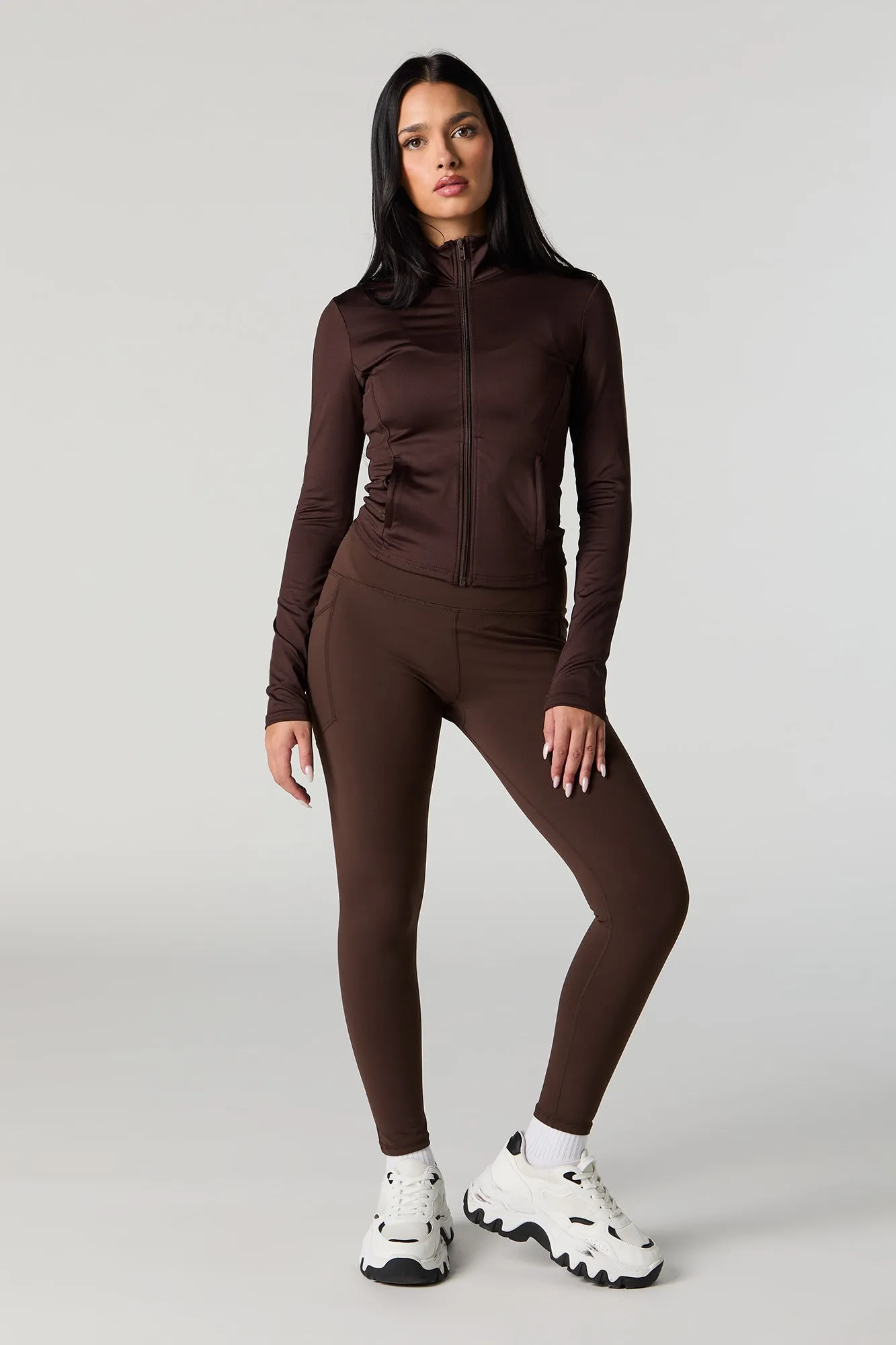 Active Soft Zip-Up Mock Neck Long Sleeve Top