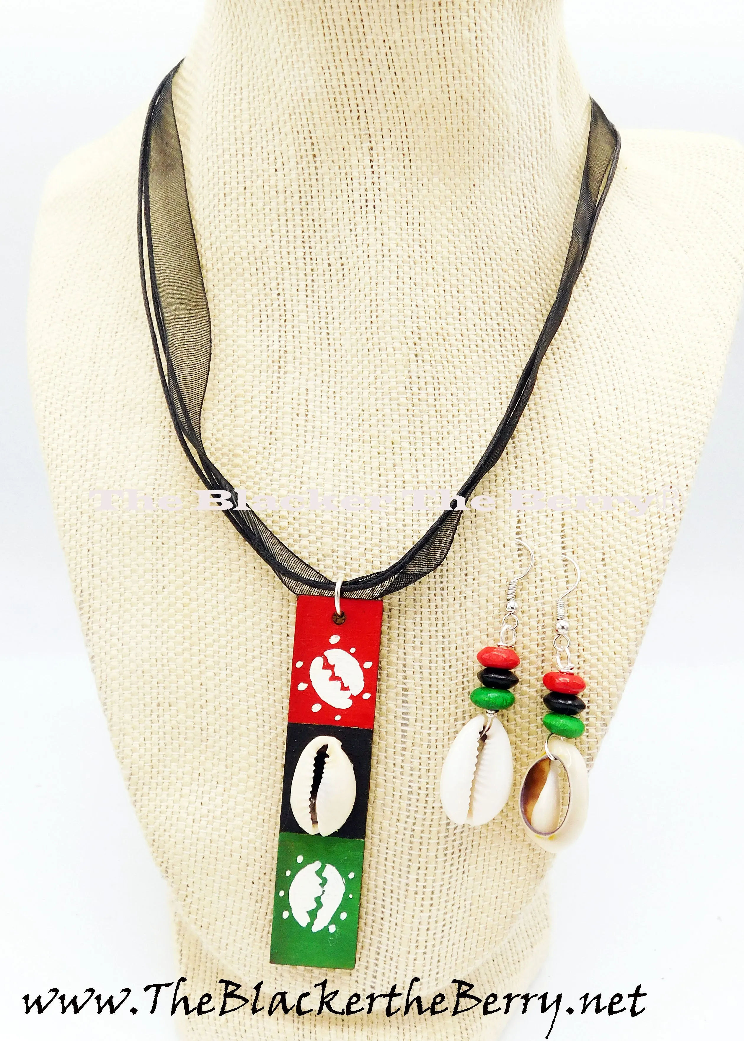 African Women Necklace - Pan African RBG Jewelry Set with Earrings