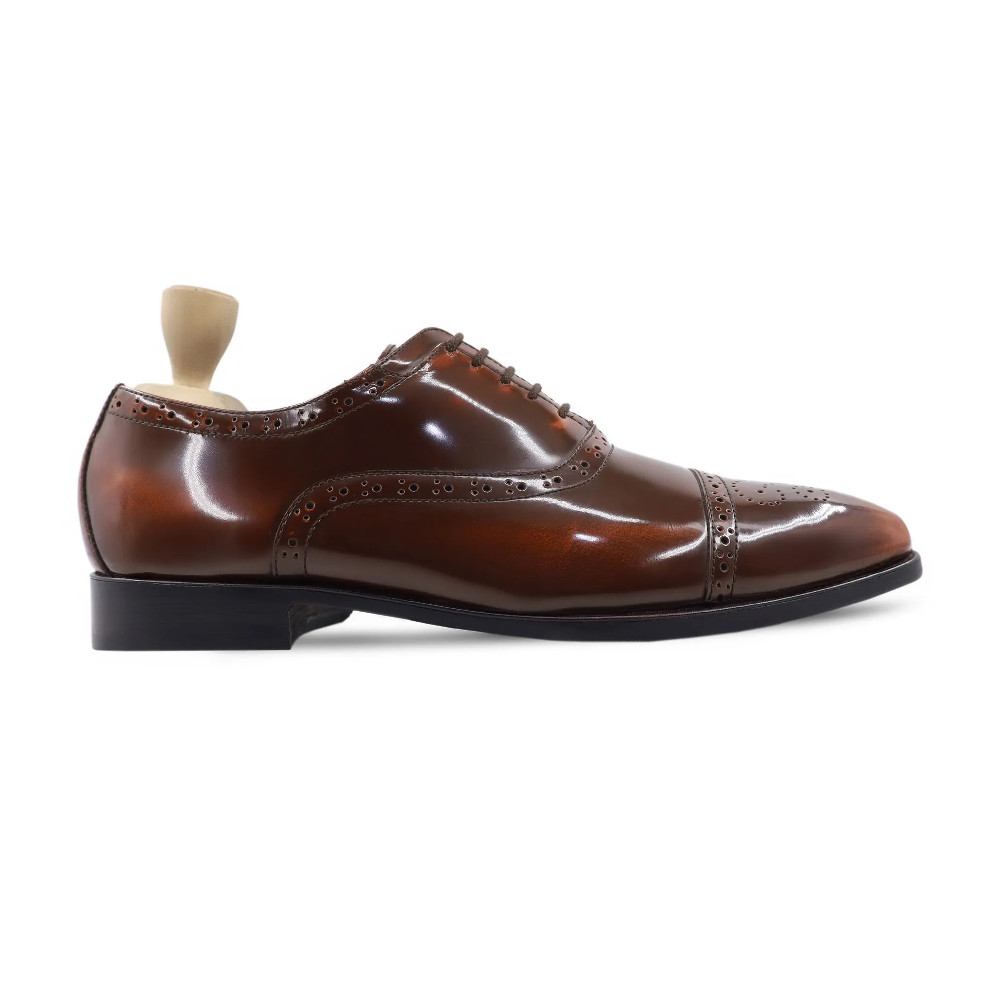 ALPER Tan Brown Box Leather High Shine Oxford Shoes.