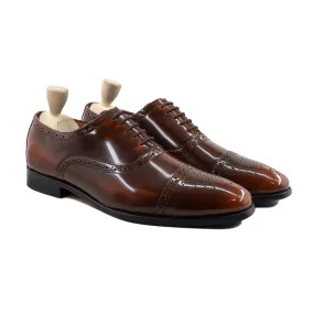 ALPER Tan Brown Box Leather High Shine Oxford Shoes.