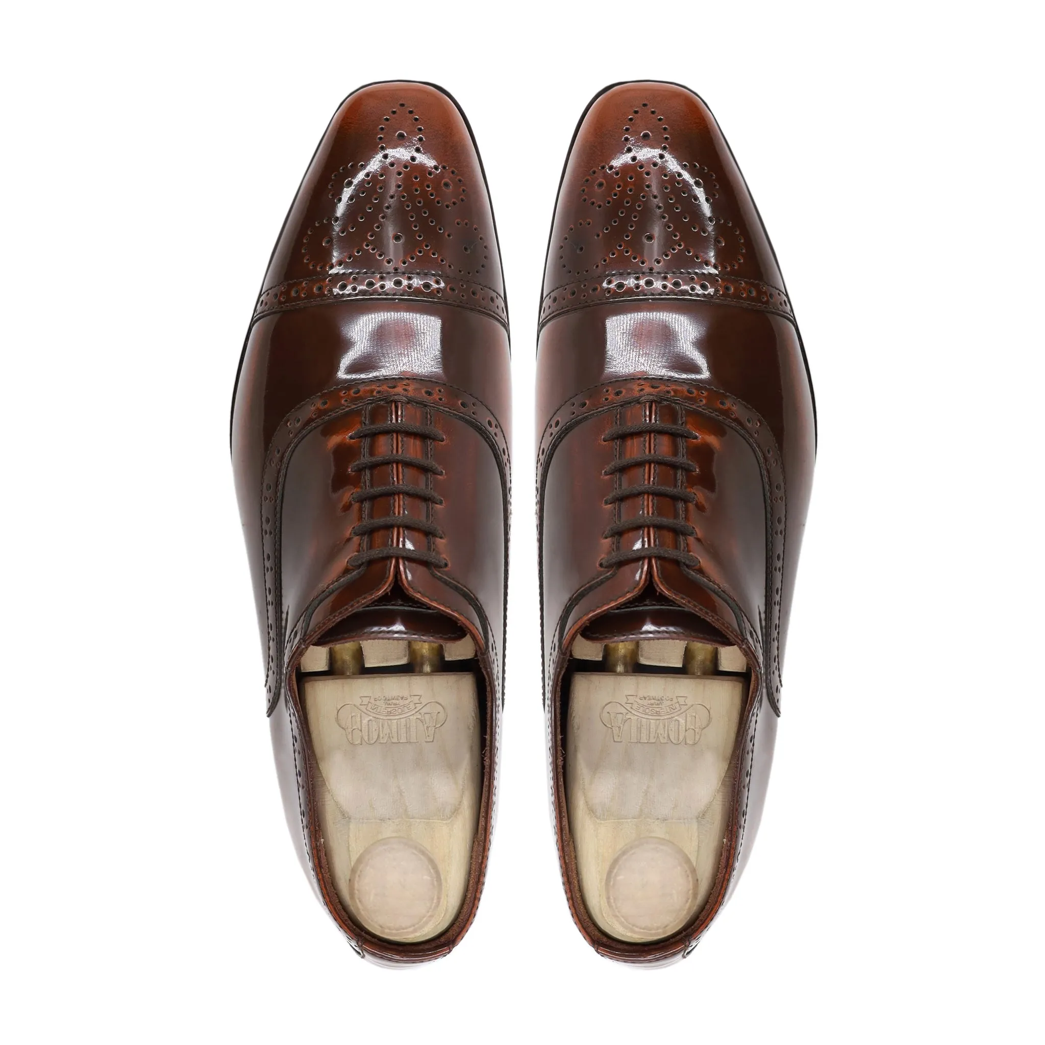 ALPER Tan Brown Box Leather High Shine Oxford Shoes.