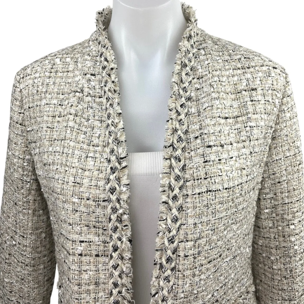 Ann Taylor Ivory Shimmer Tweed Single Button Straight Blazer Coat Jacket Size 0