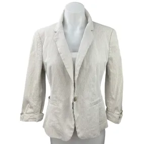 Ann Taylor White Corduroy Single Button Notch Lapel Career Blazer Jacket Size 8