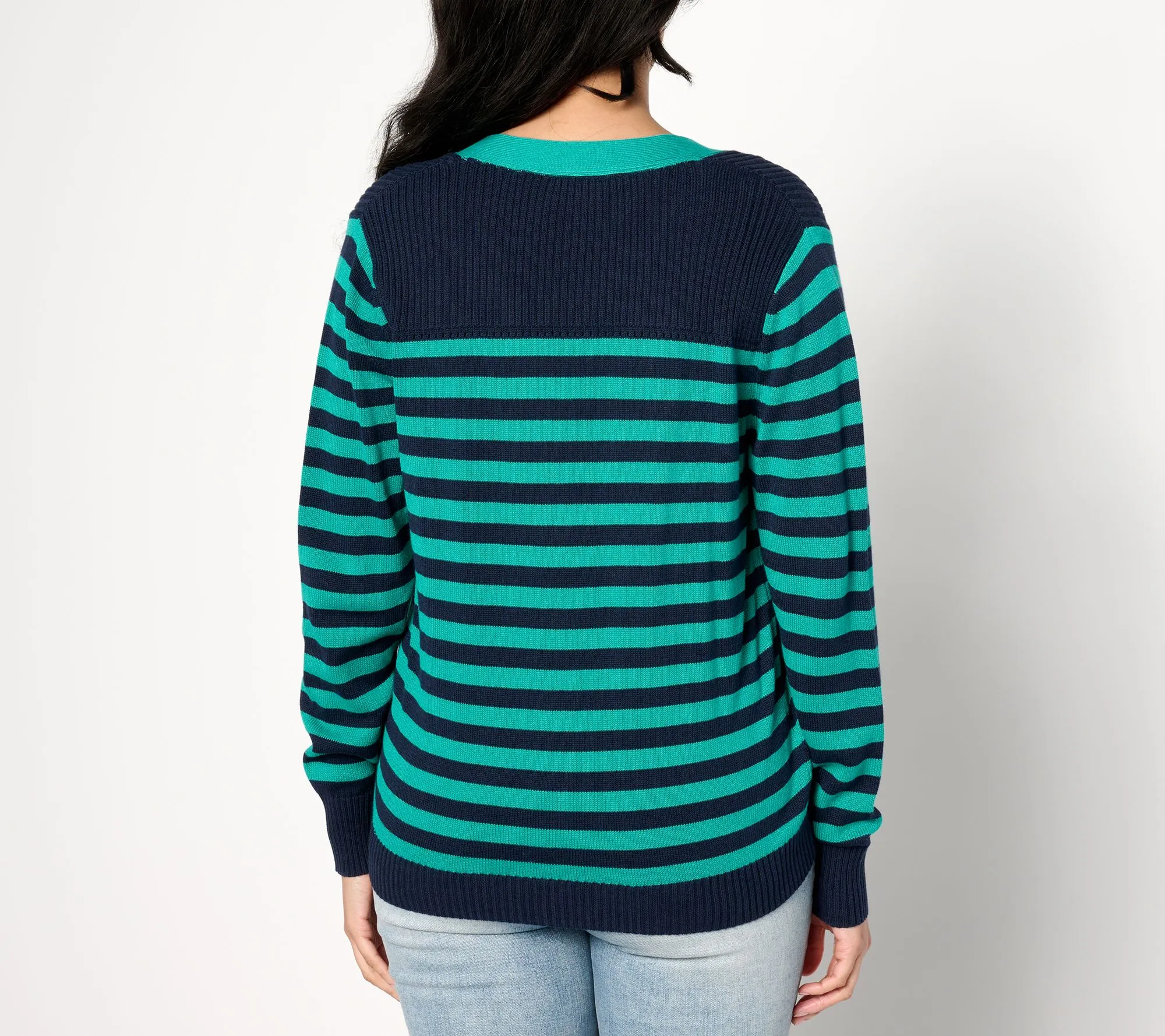 AnyBody Striped Cardigan & Solid Tank Sweater Set