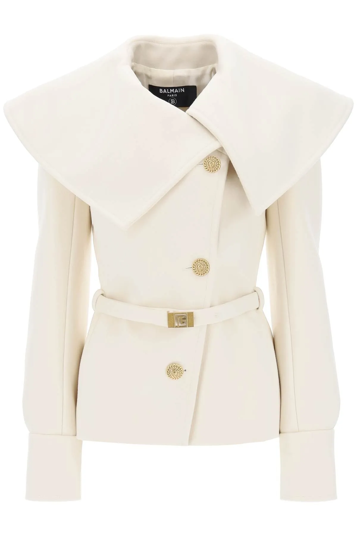 Balmain belted double-breasted peacoat BF0TE160WB72 BLANC