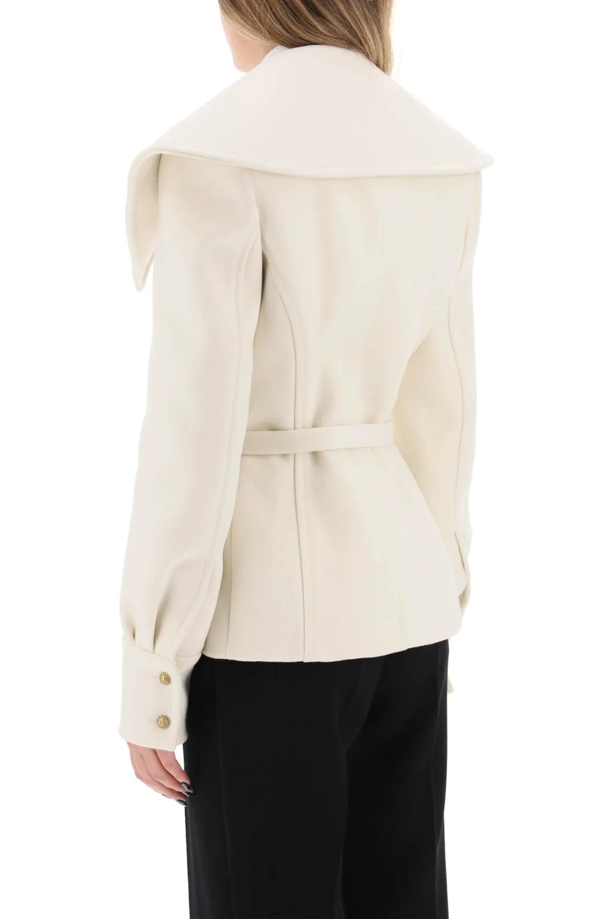 Balmain belted double-breasted peacoat BF0TE160WB72 BLANC