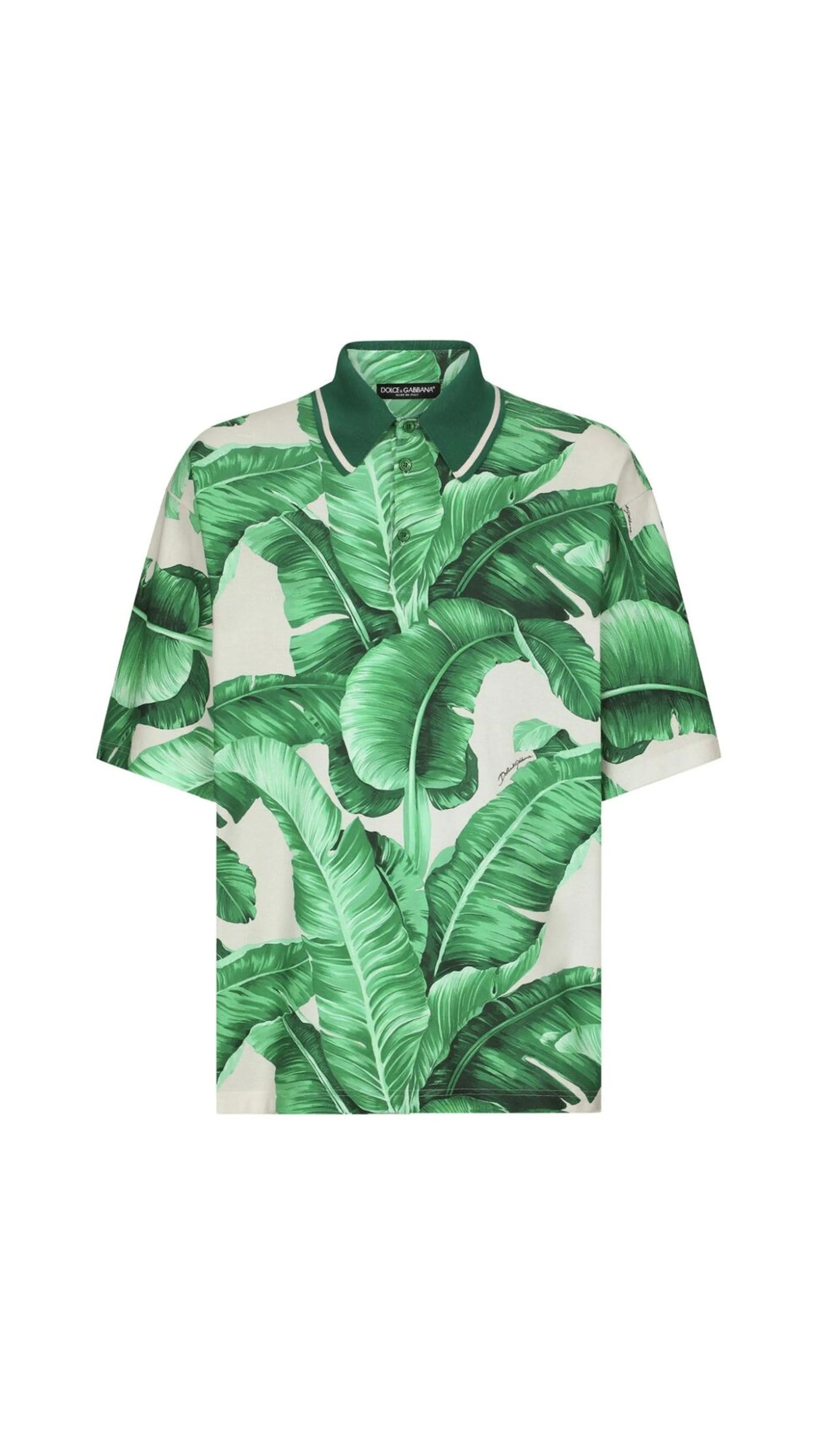 Banana Tree Print Polo-shirt - White Oversize