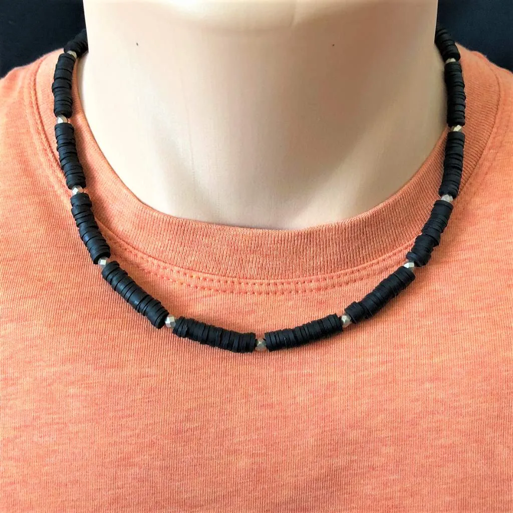 Black beaded necklace for men in polymer