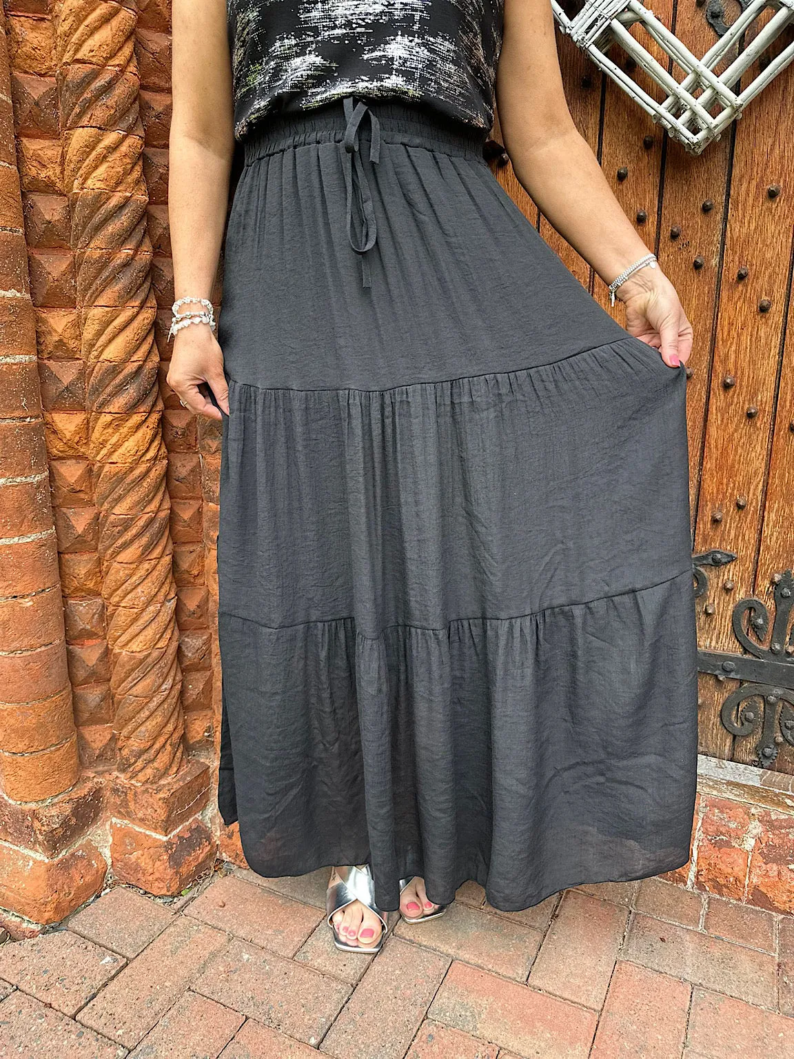 Black Double Layer Lightweight Panel Skirt