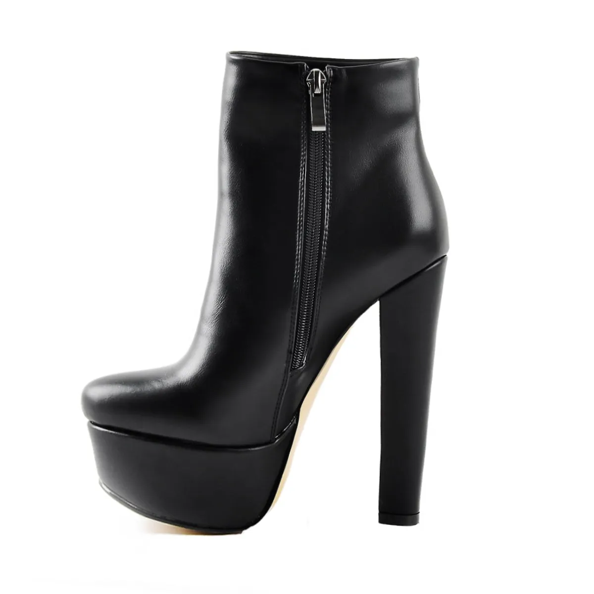 Black Platform Ankle Boots with Round Toe and Chunky Heel