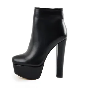 Black Platform Ankle Boots with Round Toe and Chunky Heel