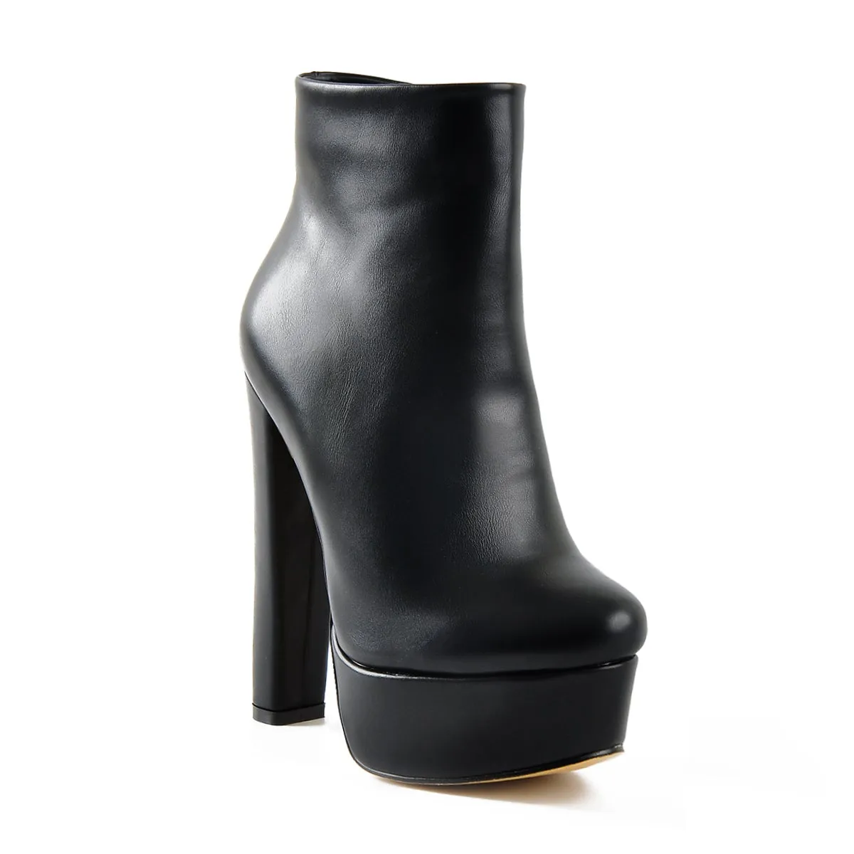 Black Platform Ankle Boots with Round Toe and Chunky Heel