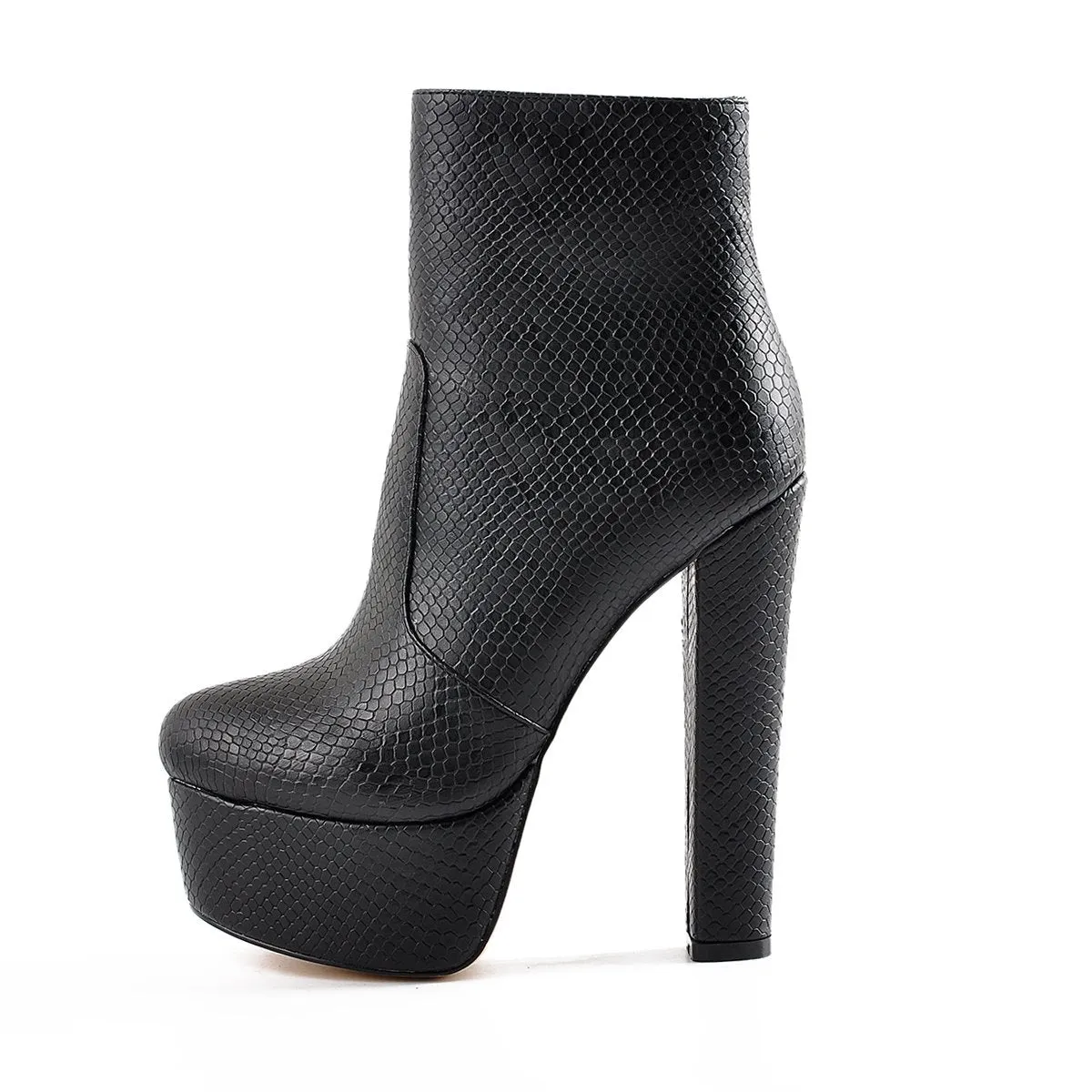 Black Platform Ankle Boots with Round Toe and Chunky Heel