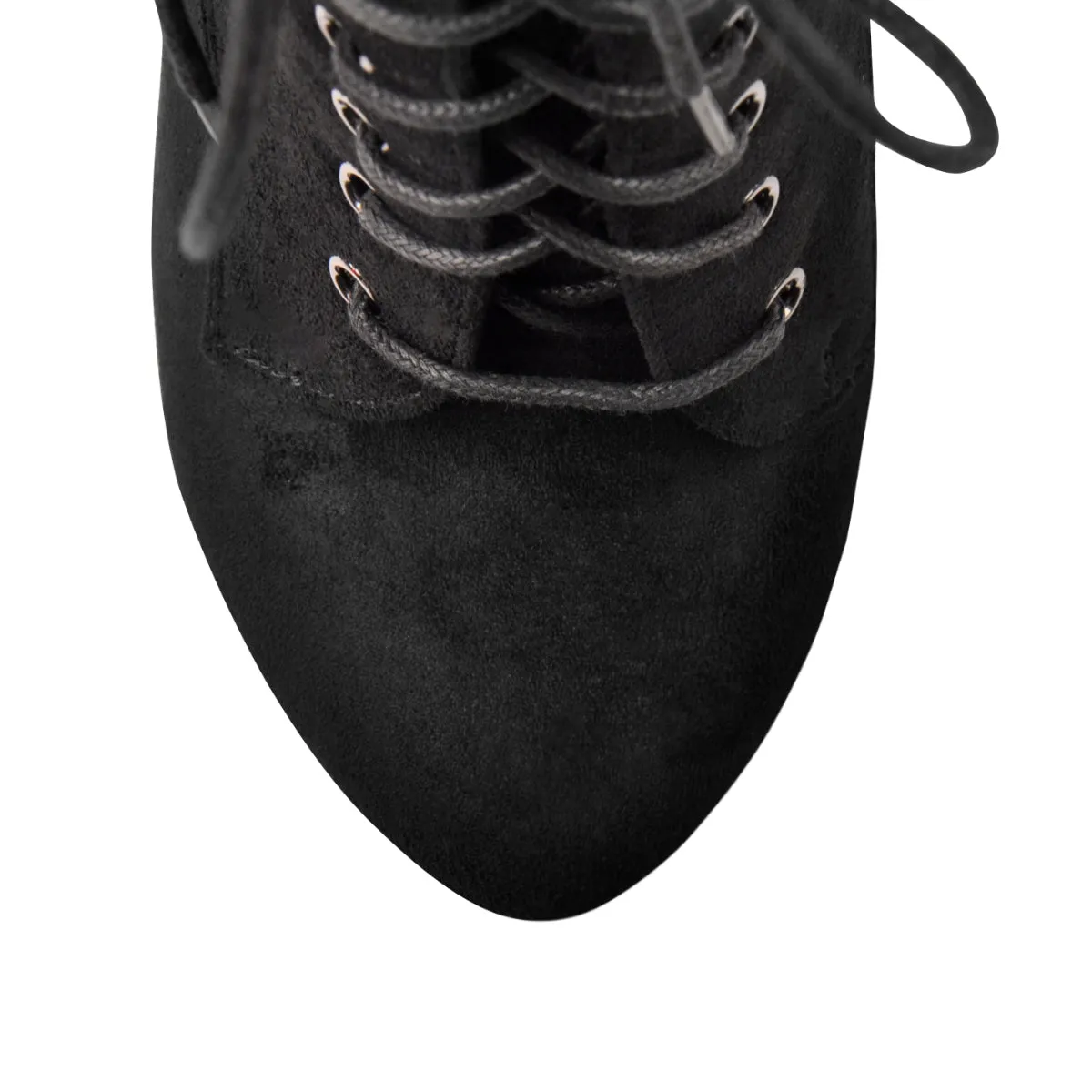 Black platform ankle boots with suede lace-up detail