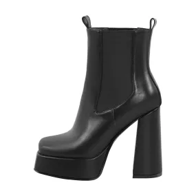 Black Square Toe Platform Chunky Heel Ankle Boots - Result: Black Square Chunky Heel Ankle Boots