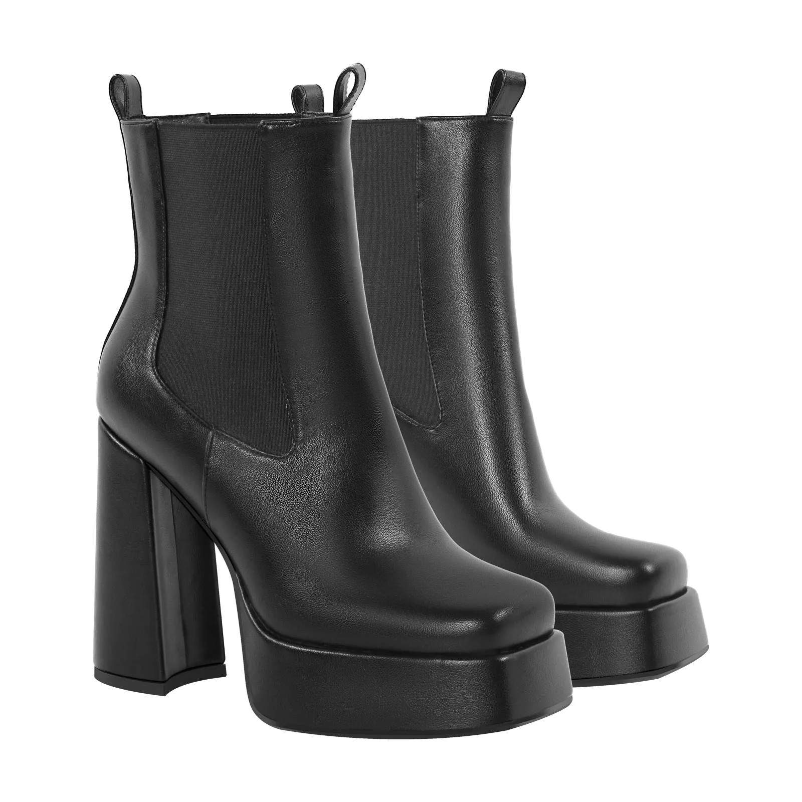 Black Square Toe Platform Chunky Heel Ankle Boots - Result: Black Square Chunky Heel Ankle Boots