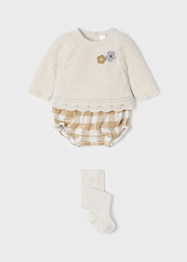 Bloomer jumpsuit for newborn girl - Cream vigo