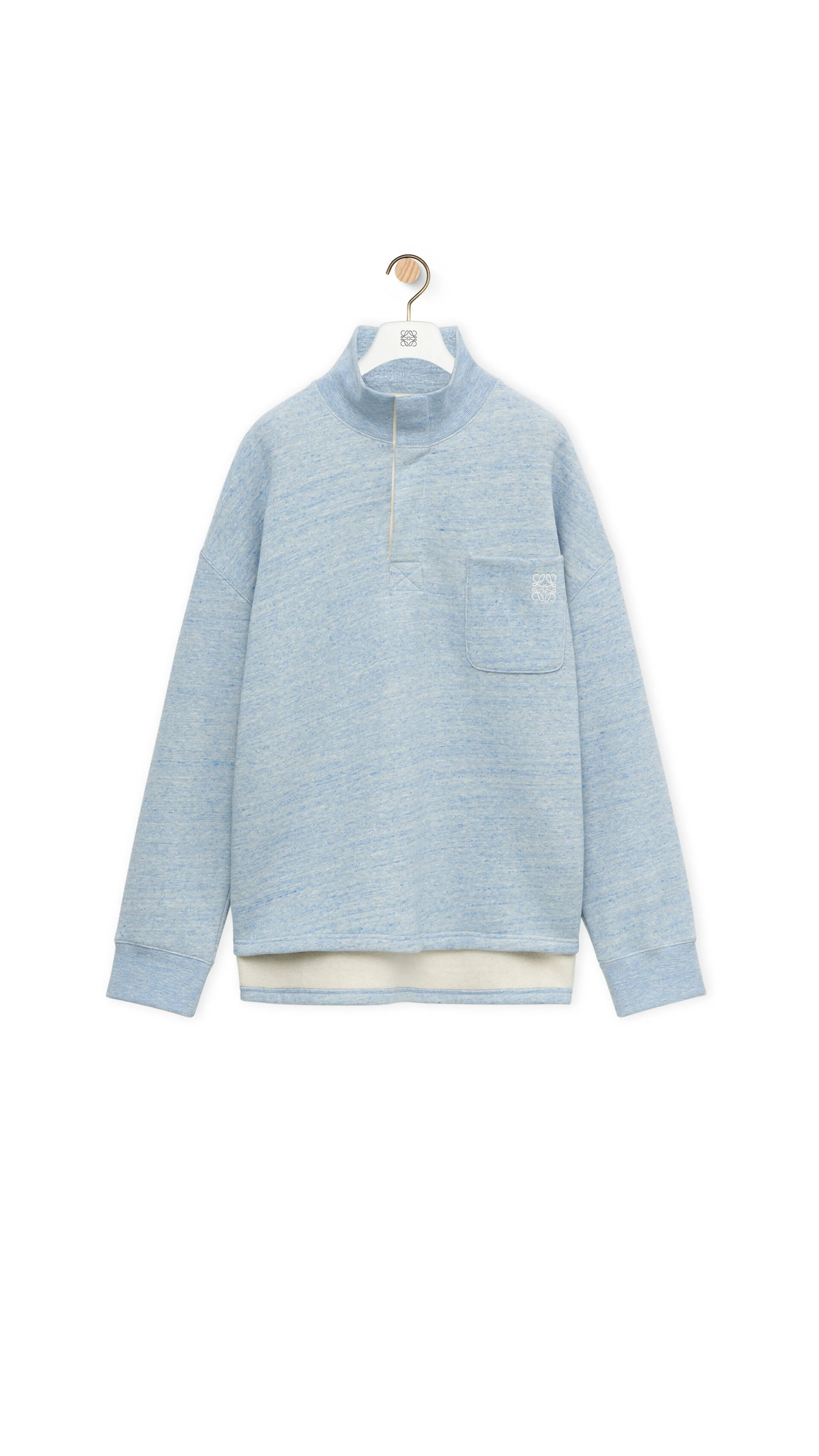 Blue Melange Cotton High Neck Sweatshirt