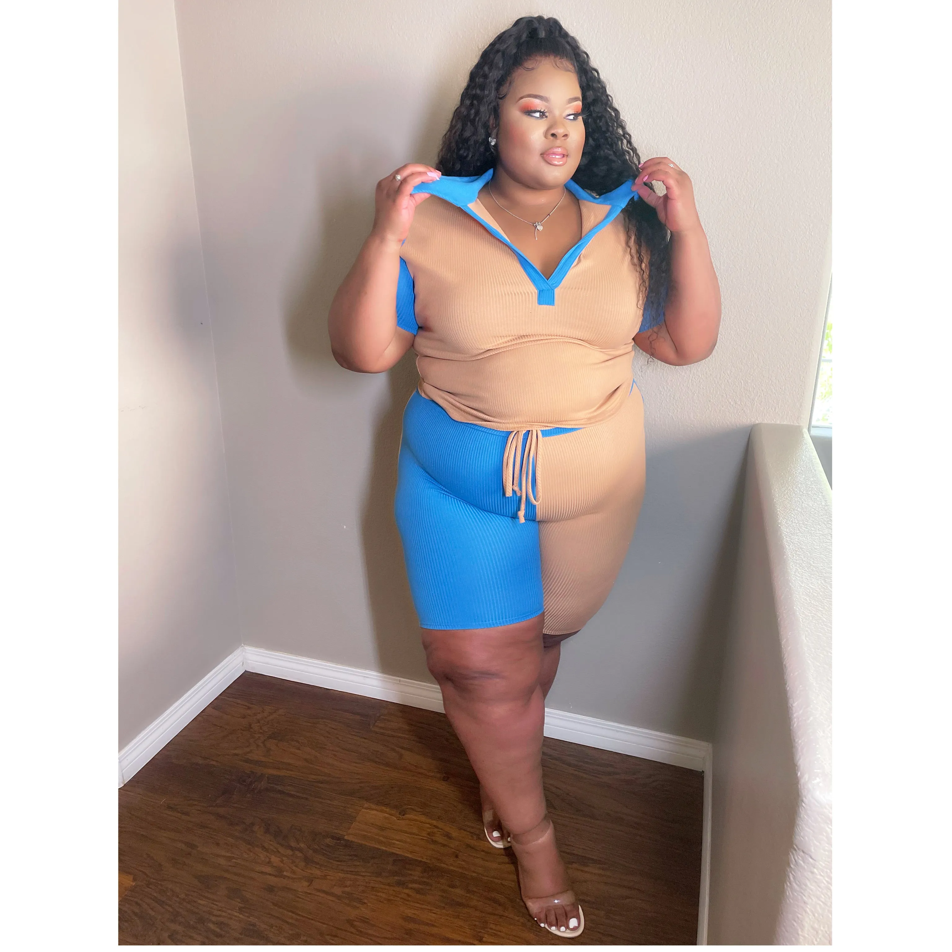 Blue Nude Short Set - Size 2pcs