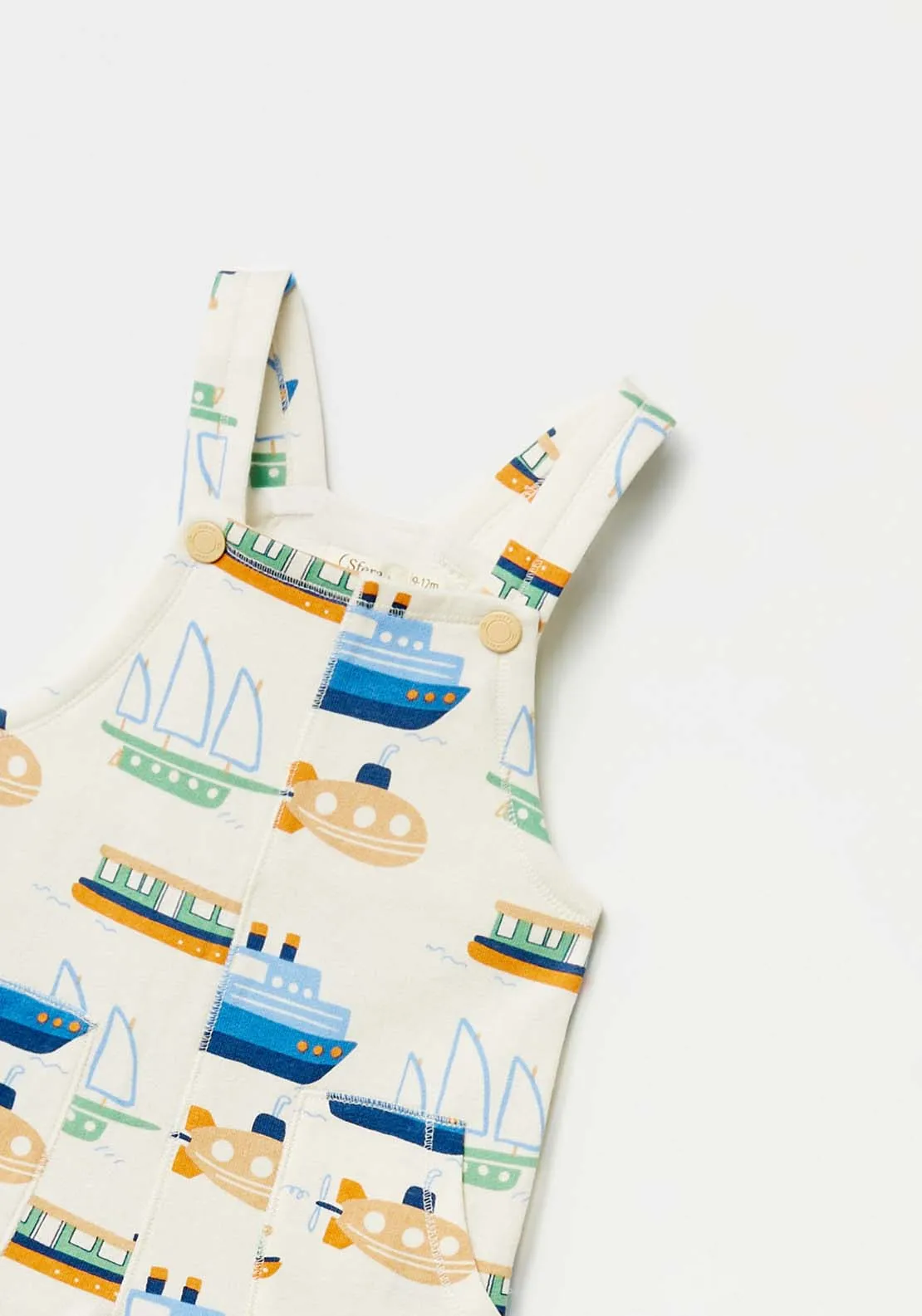 Boat Print Dungaree - Cream