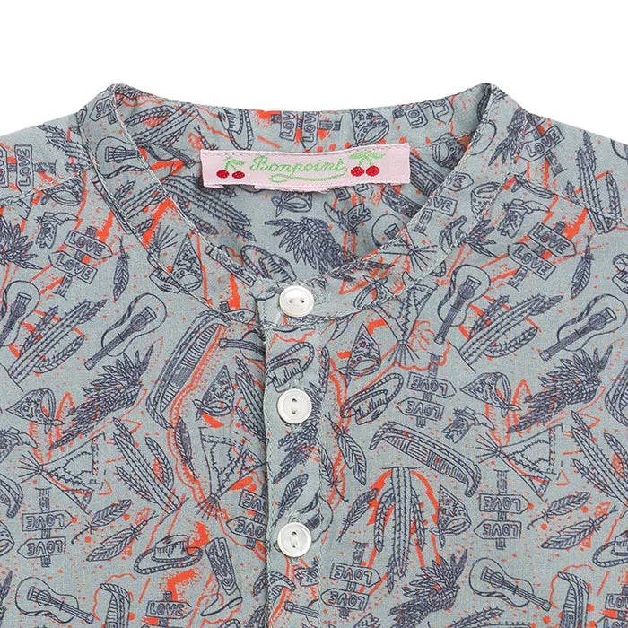 Bonpoint Baby Polisson Shirt Grey Wild West Print