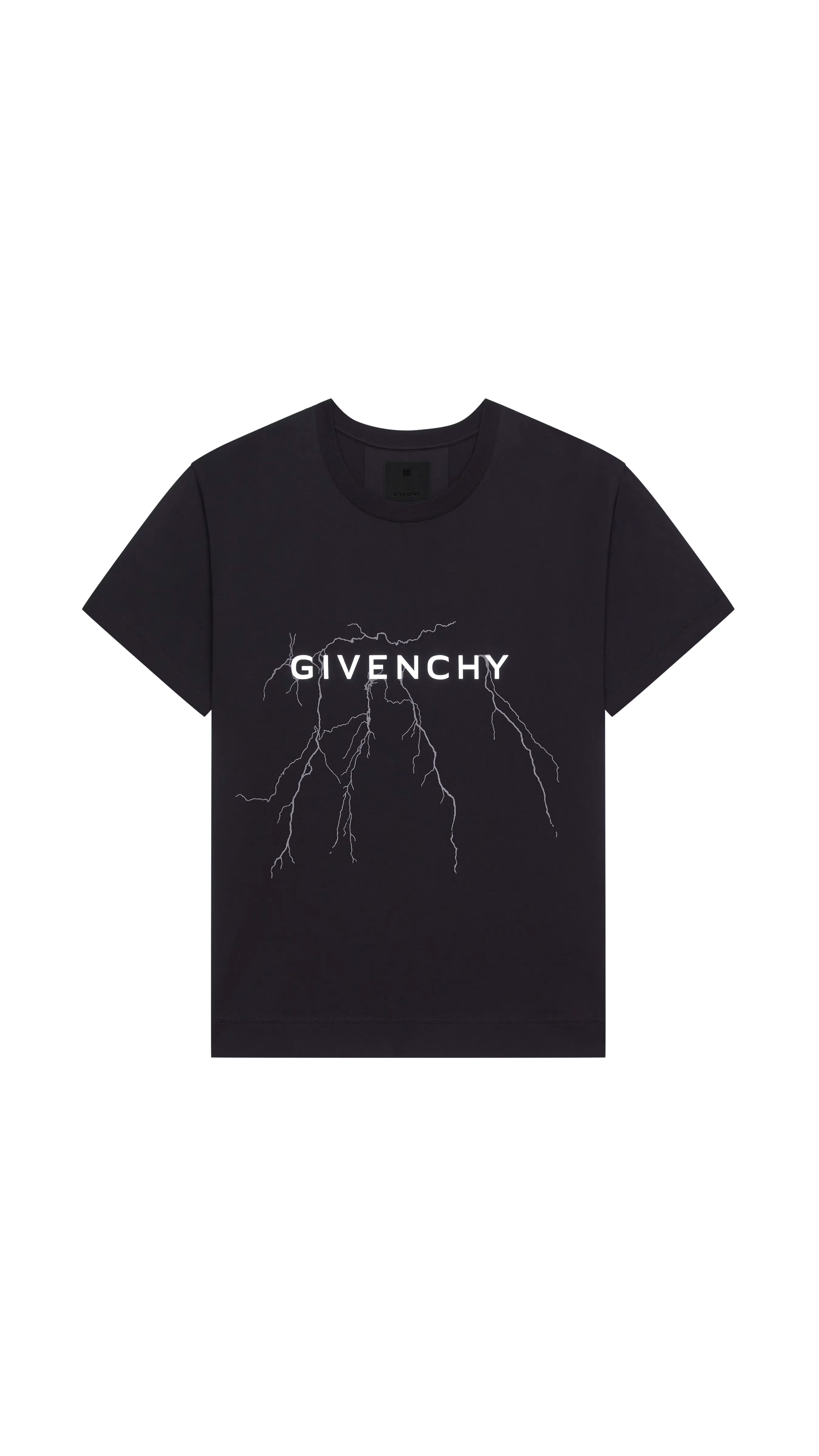 Boxy Fit Black Cotton T-shirt with Reflective Artwork