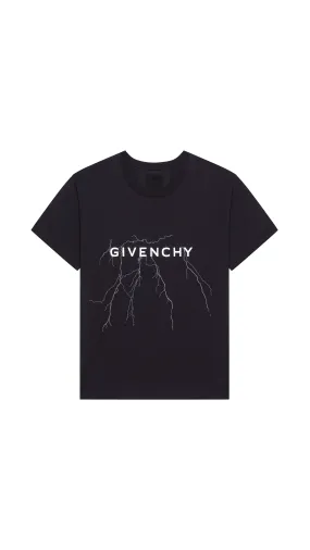 Boxy Fit Black Cotton T-shirt with Reflective Artwork