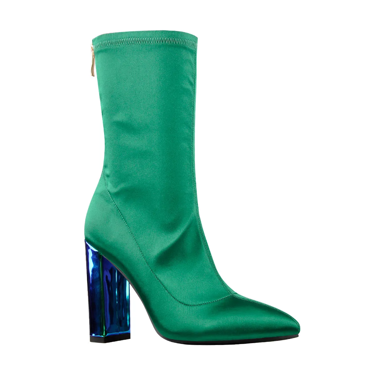 Breathable Green Chunky Heels Ankle Boots