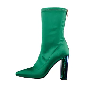 Breathable Green Chunky Heels Ankle Boots