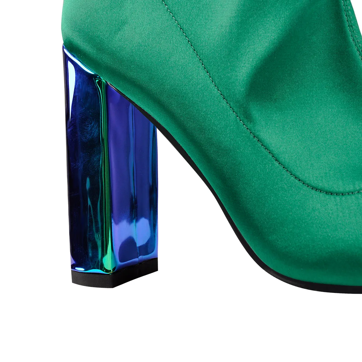 Breathable Green Chunky Heels Ankle Boots