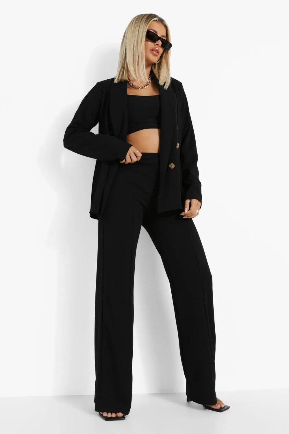 Button Front Blazer & Seam Front Pants Set