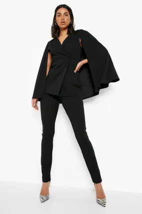 Cape Detail Wrap Blazer & Pants Suit