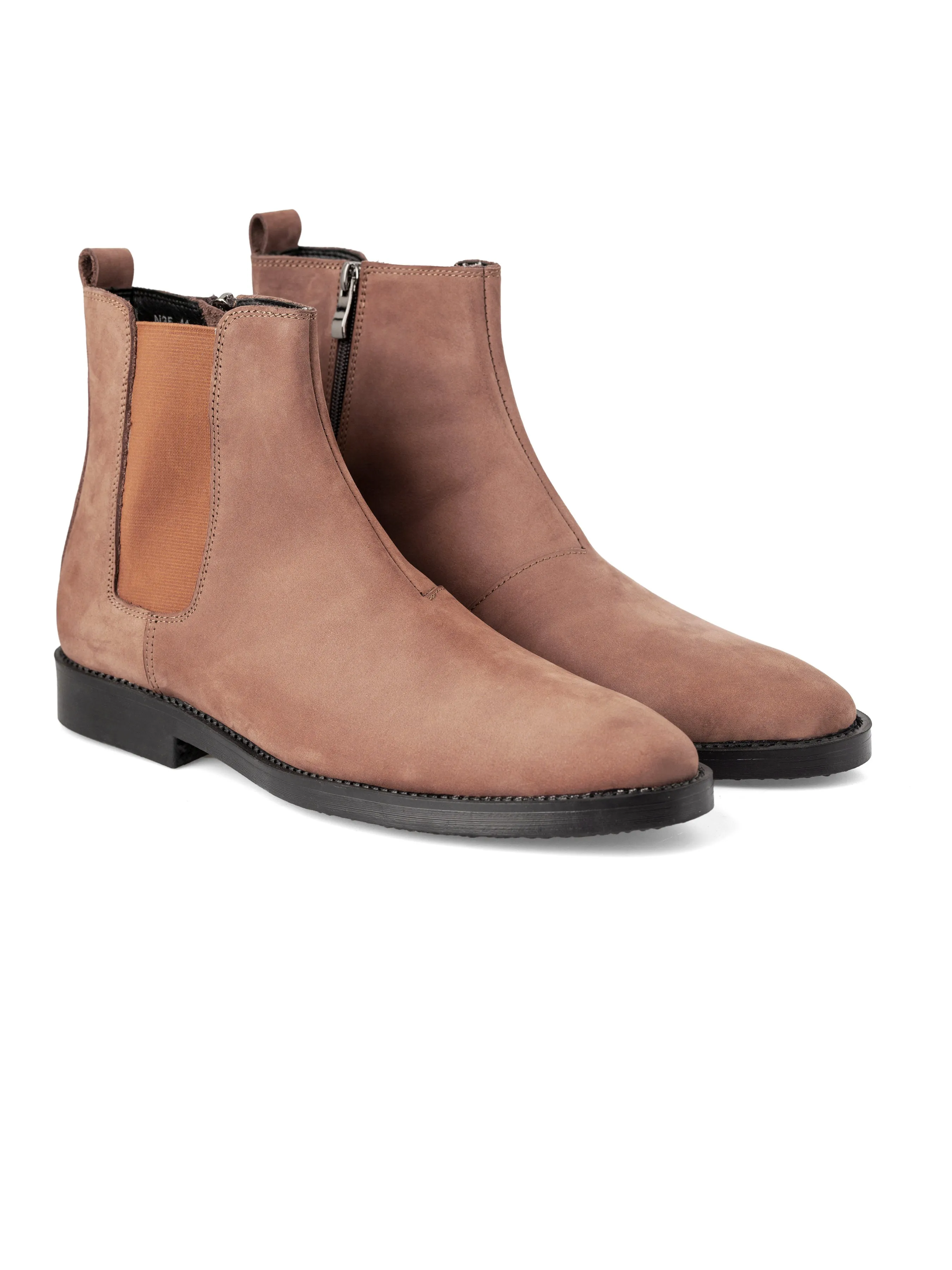 Chelsea Boots Zipper Cinnamon Brown Nubuck Leather Crepe Sole