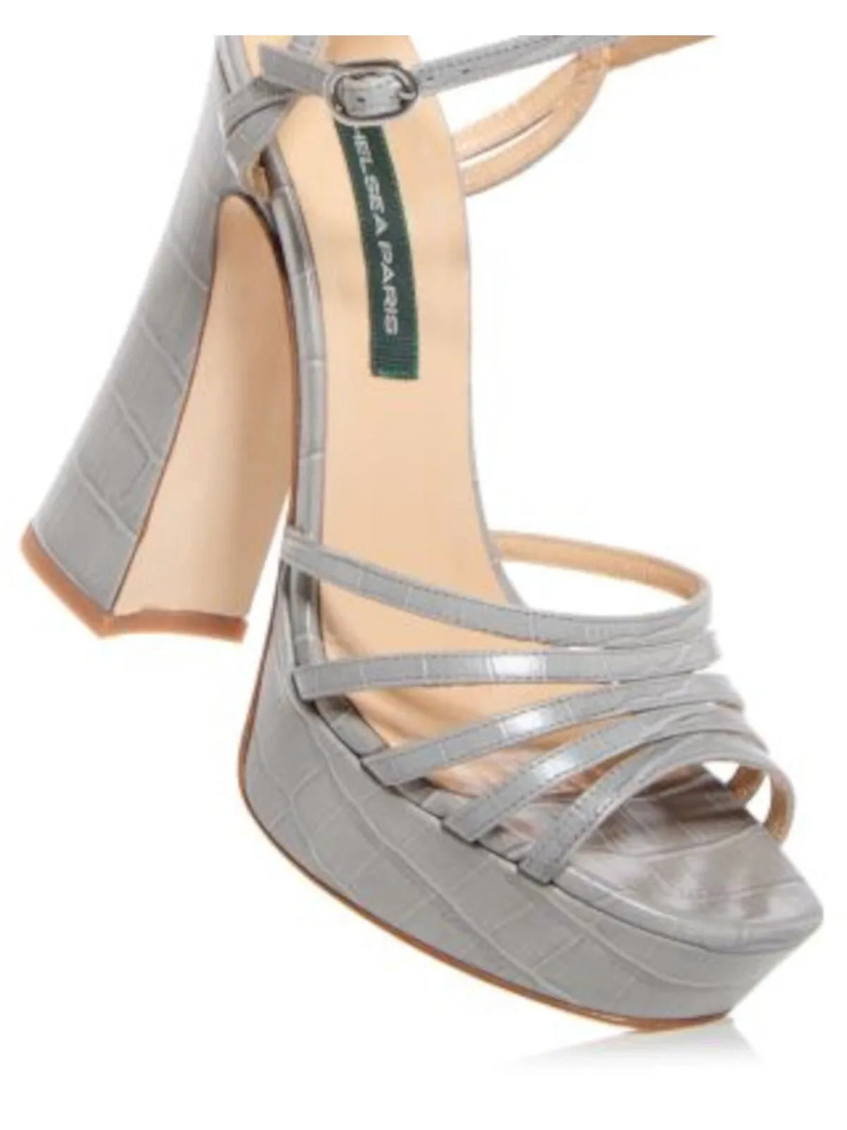 Chelsea Paris Women's Gray Crocodile Print Strappy Platform Sandals with Padded Ankle Strap, Open Toe, Block Heel, Buckle Closur