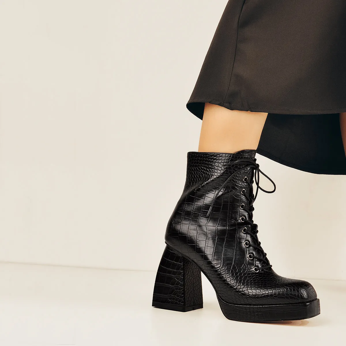 Chunky Black Ankle Strap Platform Boots