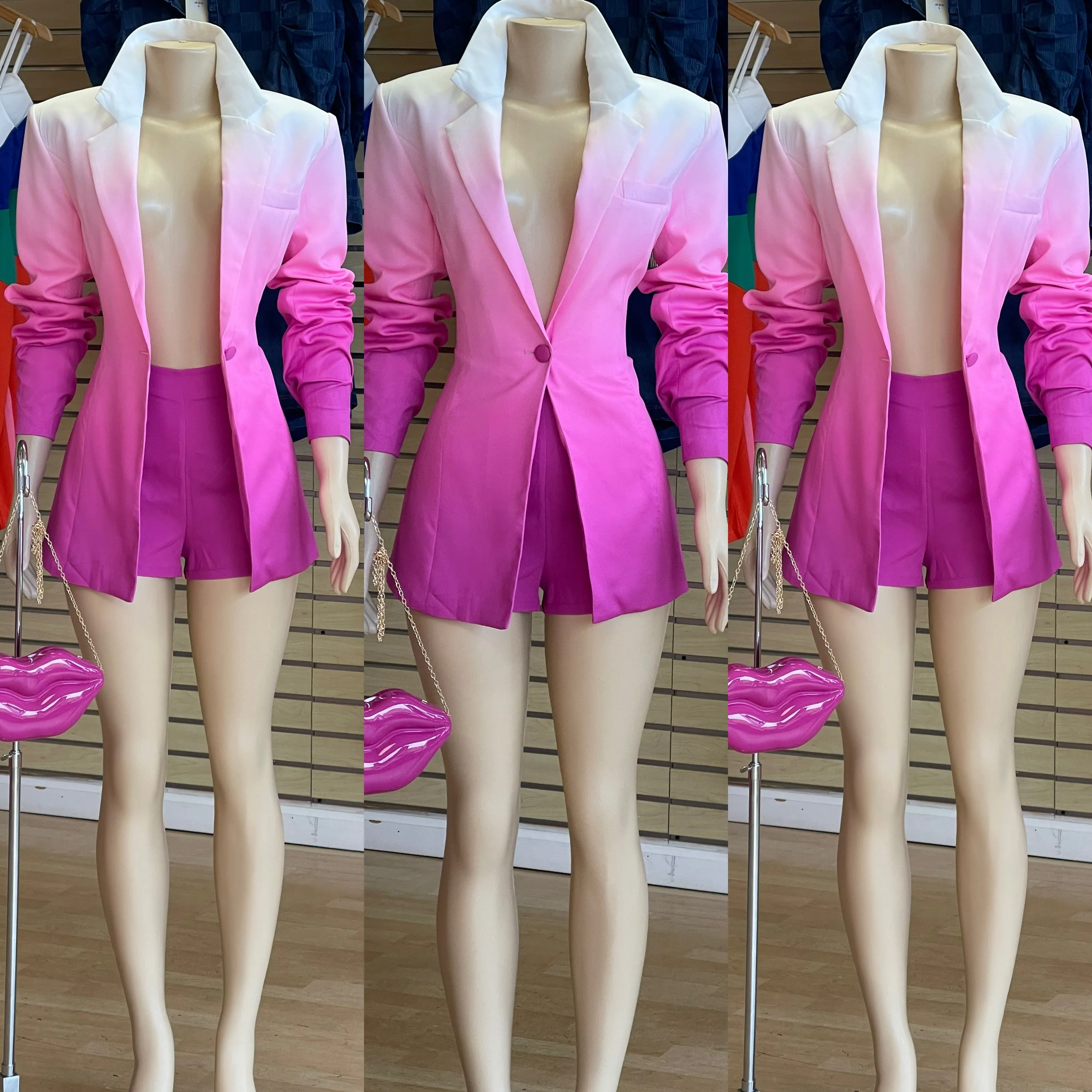 Color Block Blazer Short Set