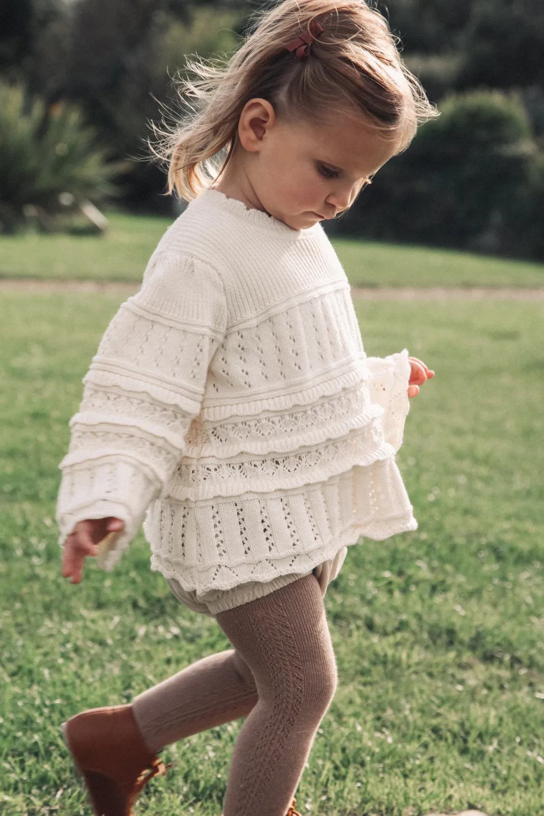 Cream Crochet Flare Sleeve Sweater