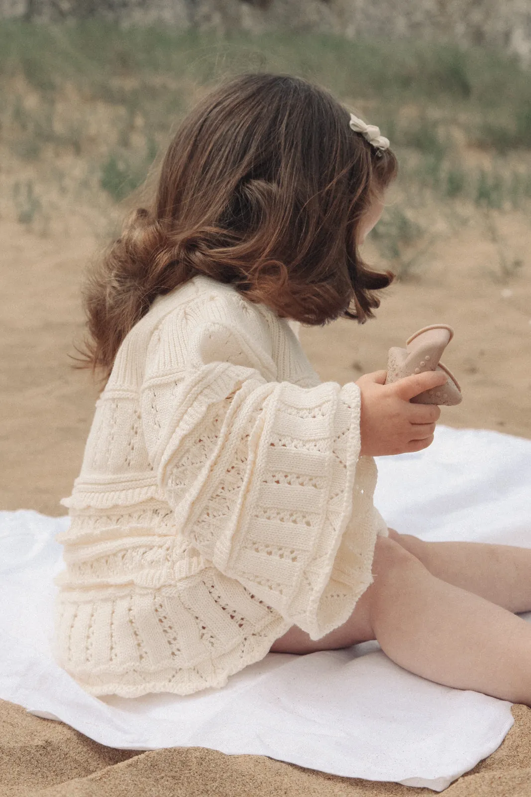 Cream Crochet Flare Sleeve Sweater